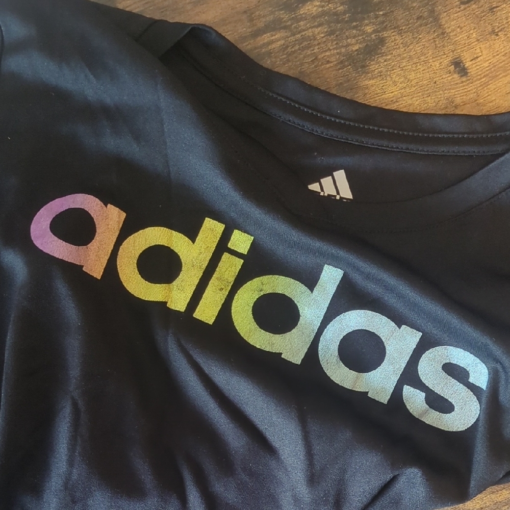 Adidas Women's Black Tee with Pastel Rainbow Logo - Picture 8 of 9